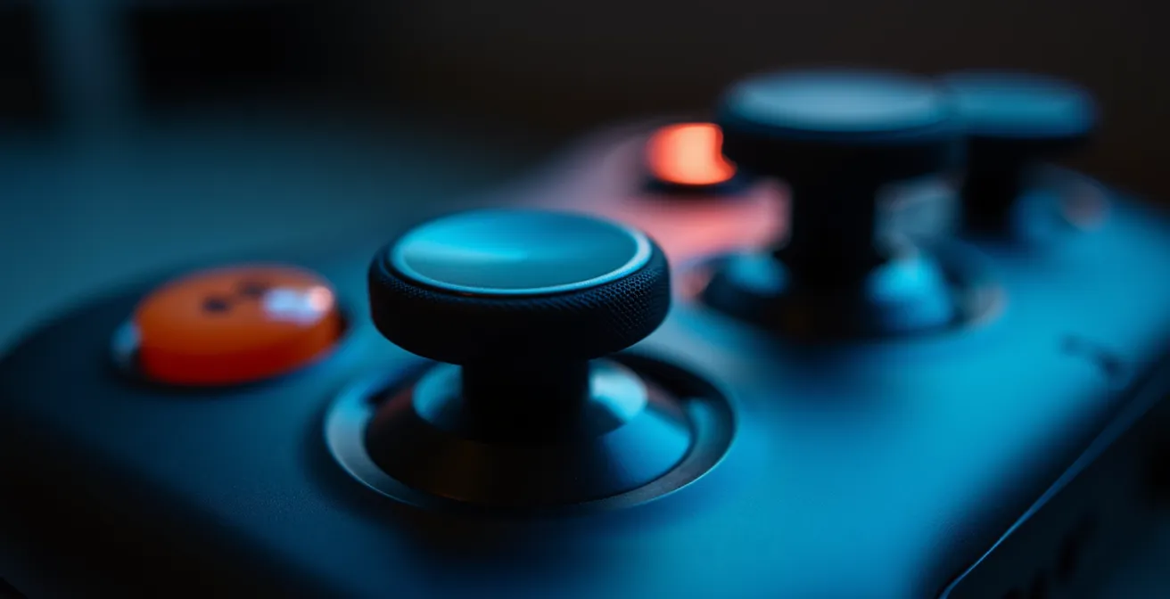 Makroaufnahme verschiedener Game-Controller-Tasten, die symbolisch für die Auswahl verschiedener Spielgenres stehen