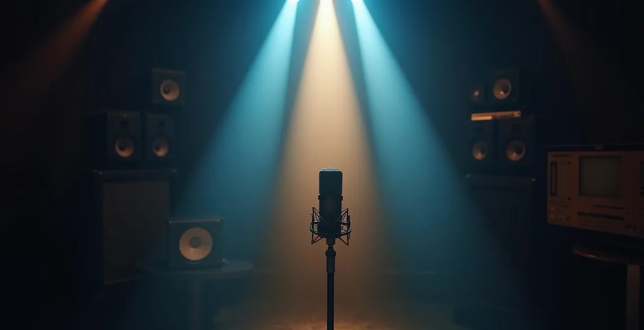 Atmosphärische Darstellung von Schallwellen in einem dunklen virtuellen Raum