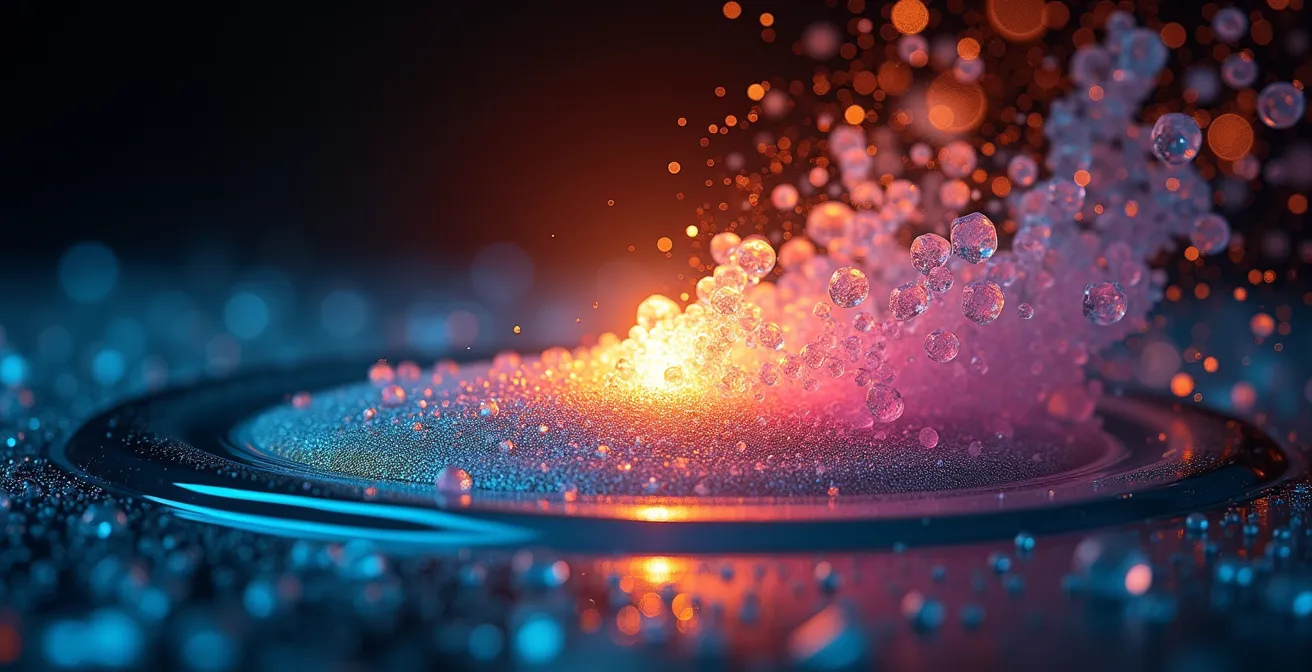 Abstrakte Darstellung von visuellen und haptischen Feedback-Elementen im Moment eines Treffers