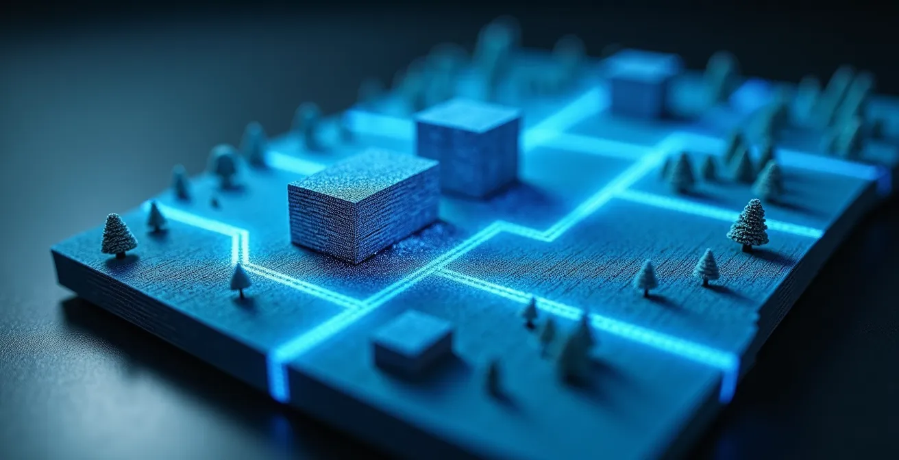 Dreidimensionale Darstellung eines NavMesh-Gitters für KI-Pfadfindung