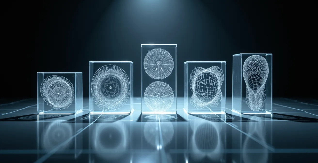 Abstrakte Visualisierung von Schritten als wellenförmige Muster auf verschiedenen Oberflächen