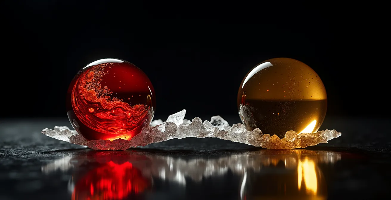 Abstrakte Darstellung eines Risiko-Belohnungs-Systems mit roten und weißen Energieflüssen