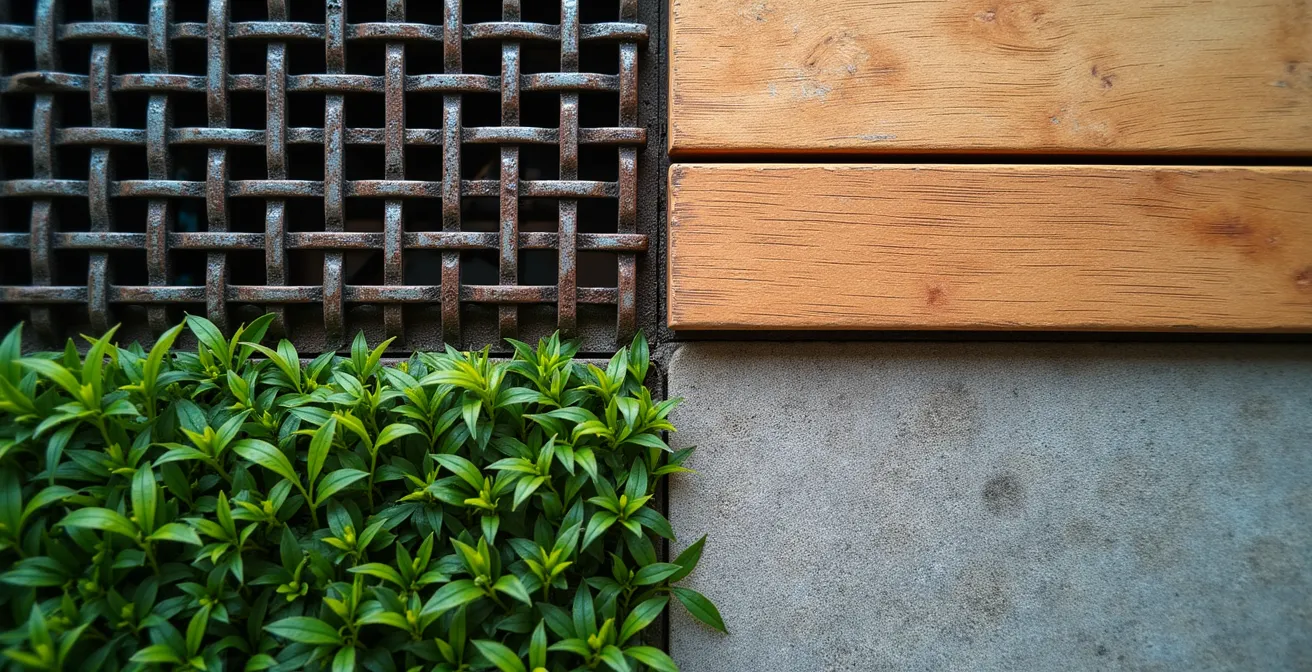 Makroaufnahme verschiedener Gaming-Oberflächen wie Metallgitter, Gras und Holzdielen, die die Texturvielfalt symbolisieren.