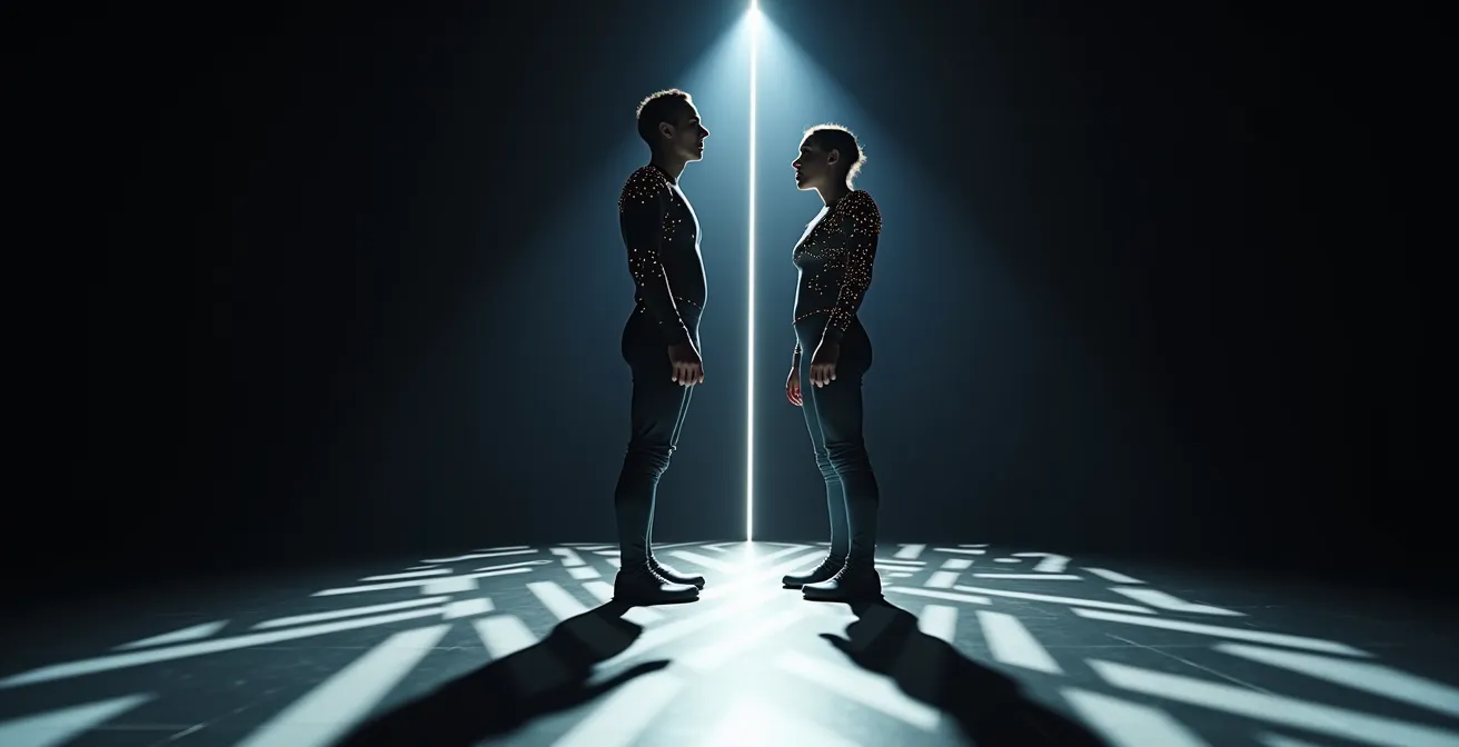 Schauspieler in übertriebener theatralischer Pose im Motion-Capture-Studio