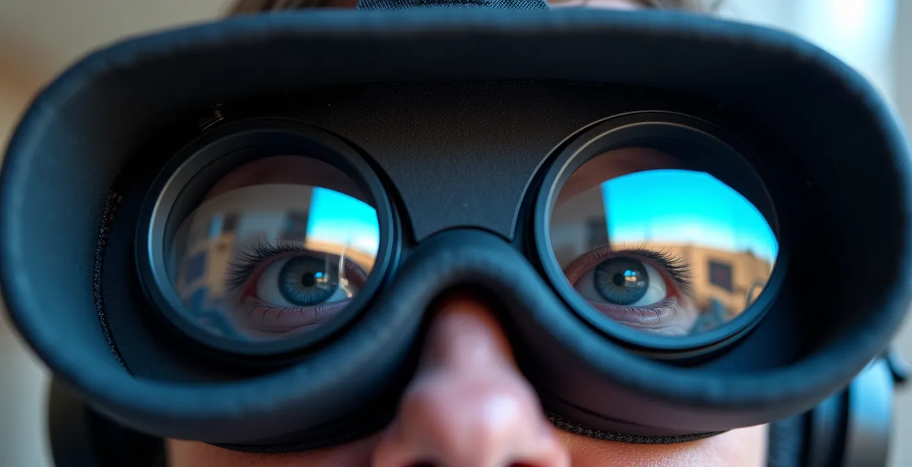 Pilot mit VR-Brille in kompaktem Home-Setup für Flugsimulation